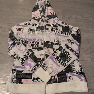 Junior's Lavender Print Zip-Up Hoodie Jacket